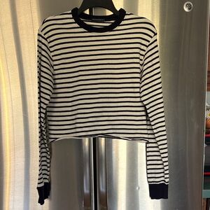 Brandy Melville Navy and White Striped Long Sleeve Top